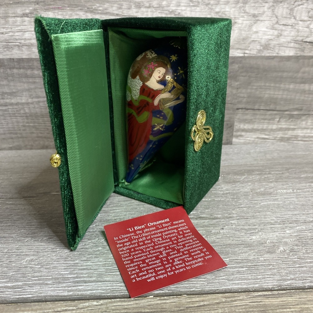 2010 Pier 1 Imports Li Bien Reverse Painted Angel Teardrop Glass Ornament Box